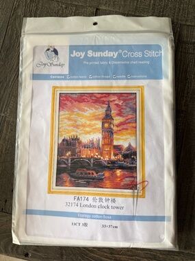London Clock Tower Pre-Printed Joy Sunday Cross Stitch Kit 11ct Aida - NEW